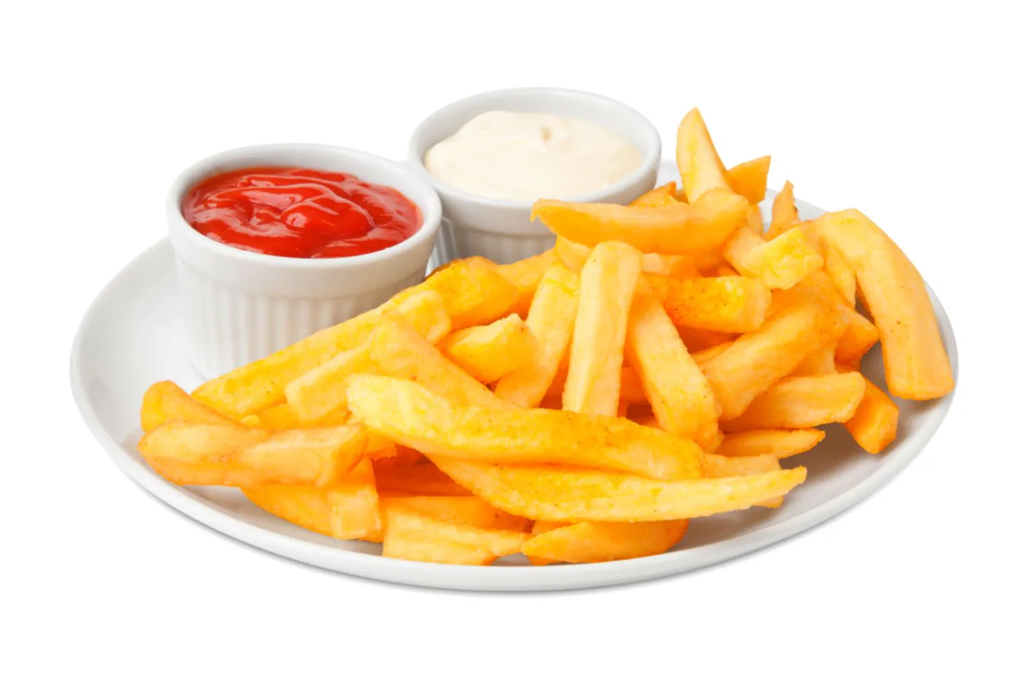 Crispy French fries with ketchup and mayo at Supreme Wings & More, a Fast-Food Restaurant in Columbus